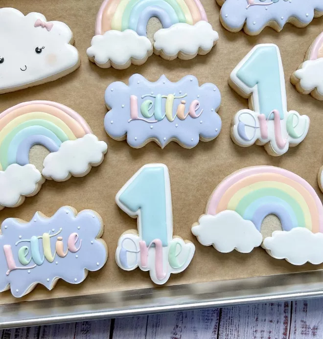 cookies category image, baby shower cookies, rainbows and clouds