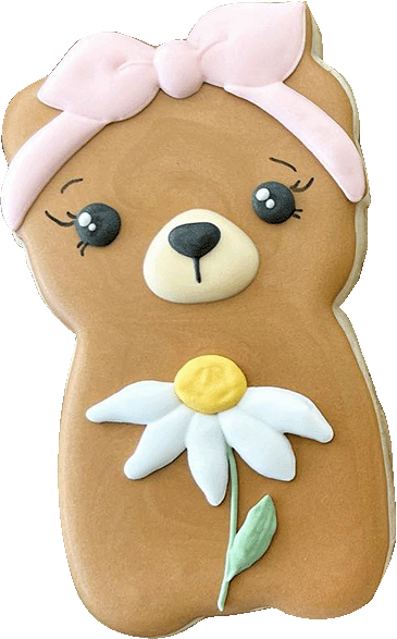 bear with daisy and bow frosted cookie